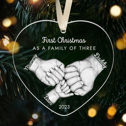 first christmas as a family of three ornament, custom new family christmas ornament 2023, new parents gift