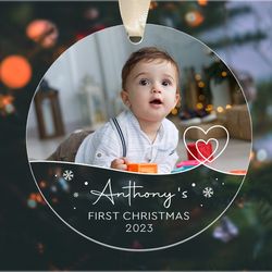 Personalized Baby Photo Ornament, Custom Baby First Christmas Ornament, Baby 1st Christmas Ornament