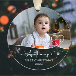 personalized baby photo ornament, custom baby first christmas ornament, baby 1st christmas ornament