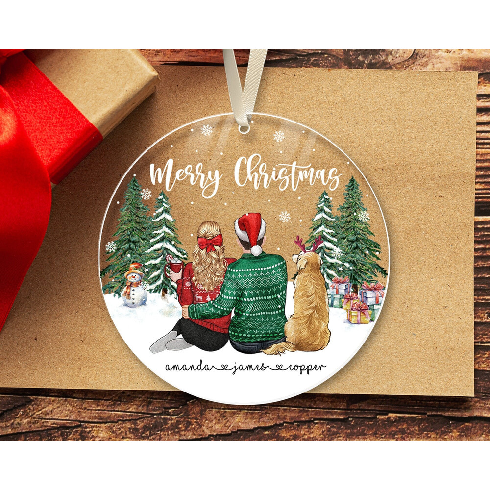Personalized Couple and Pet Ornament, Custom Couple with Dog Ornament, 2023 Christmas Couple Ornament, Couple Keepsake Ornament Xmas Gift - 1.jpg