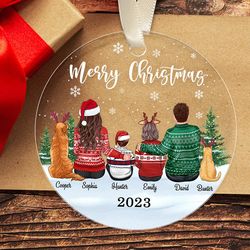personalized family and pet ornament, custom family christmas ornament with pets, xmas family keepsake ornament