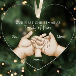 personalized family of three ornament, new family christmas ornament, baby first christmas ornament