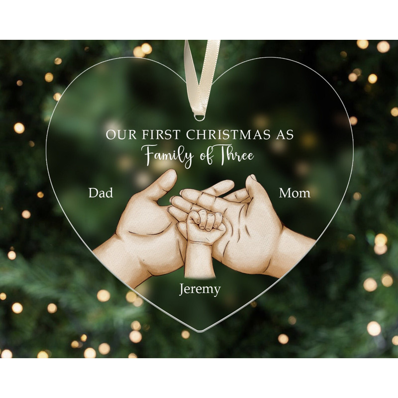 Personalized Family of Three Ornament, New Family Christmas Ornament, Baby First Christmas Ornament, 2023 Family Ornament, Family Xmas Gift - 1.jpg