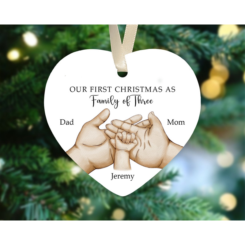 Personalized Family of Three Ornament, New Family Christmas Ornament, Baby First Christmas Ornament, 2023 Family Ornament, Family Xmas Gift - 2.jpg