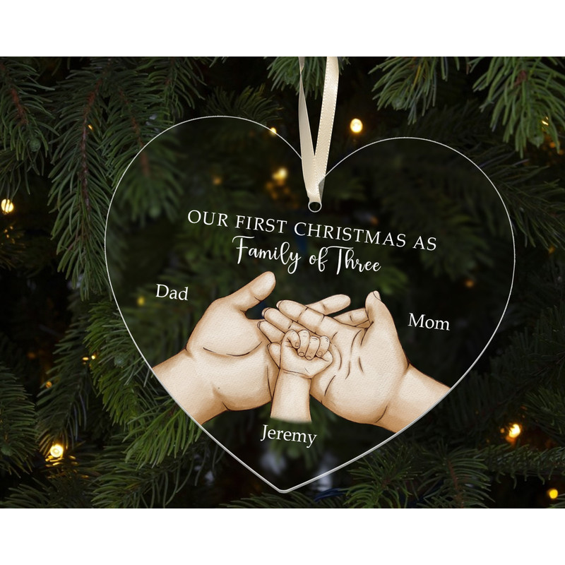 Personalized Family of Three Ornament, New Family Christmas Ornament, Baby First Christmas Ornament, 2023 Family Ornament, Family Xmas Gift - 4.jpg