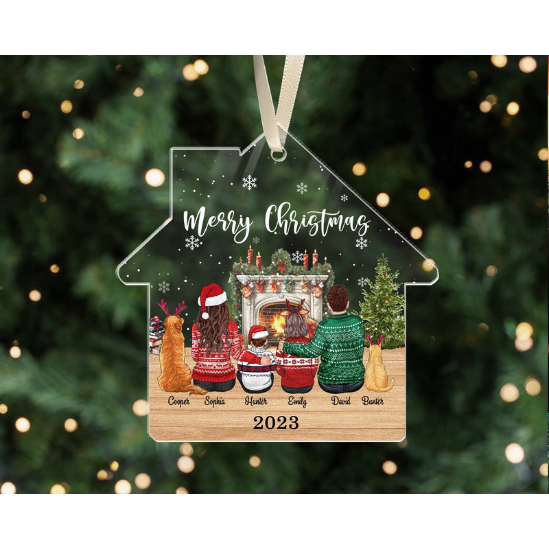Personalized Family Ornament, Custom Family Christmas Ornament with Pets, Family and Pet Ornament, Xmas Family Keepsake Ornament, Xmas Decor - 1.jpg