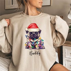 Christmas Dog Mom Christmas Sweatshirt, Christmas Gift For Dog Lover, Dog Name Christmas Sweatshirt, Christmas Lights Sh