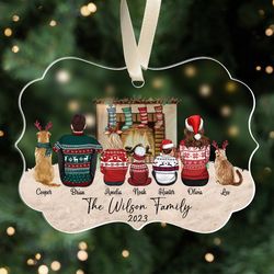 personalized family ornament, family christmas 2023 ornament, custom family with pets ornament
