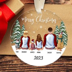 personalized family with pets ornament, custom family christmas ornament with pets, dog and cat ornament