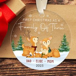 Personalized First Christmas As A Family of Three Ornament, New Baby Christmas Ornament 2023, Custom Family Christmas Or