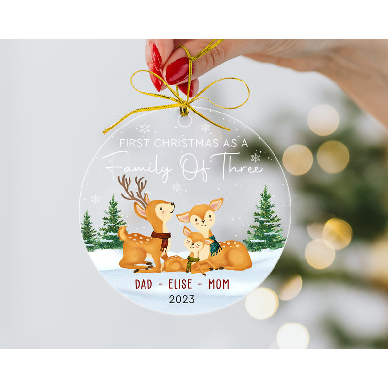 Personalized First Christmas As A Family of Three Ornament, New Baby Christmas Ornament 2023, Custom Family Christmas Ornament, Xmas Decor - 3.jpg