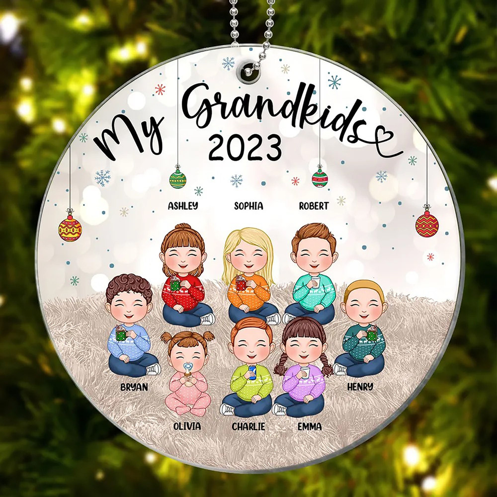 Christmas Gift For Grandma Grandpa - My Grandkids Personalized Round Acrylic Ornament, Custom Grandkids, Gift For Mom Dad, Christmas Decor - 2.jpg