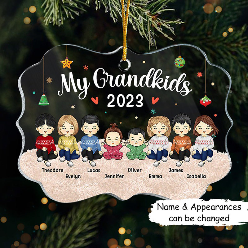 Christmas Gift For Grandma Grandpa - My Grandkids Personalized Round Acrylic Ornament, Custom Grandkids, Gift For Mom Dad, Christmas Decor - 1.jpg