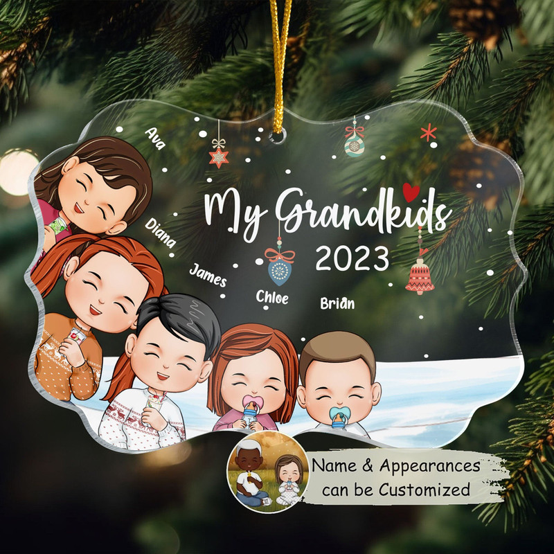 Christmas Gift For Grandma Grandpa - My Grandkids Personalized Round Acrylic Ornament, Custom Grandkids, Gift For Mom Dad, Christmas Decor - 1.jpg