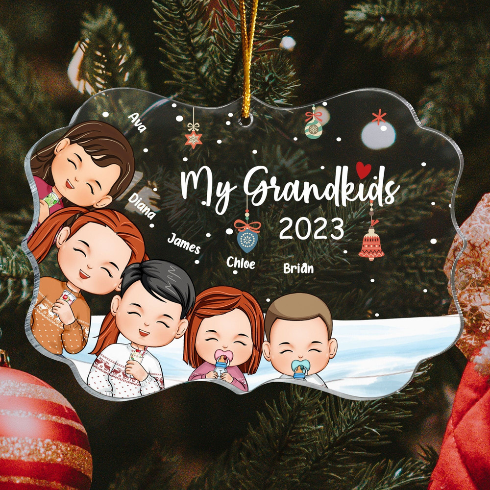 Christmas Gift For Grandma Grandpa - My Grandkids Personalized Round Acrylic Ornament, Custom Grandkids, Gift For Mom Dad, Christmas Decor - 2.jpg