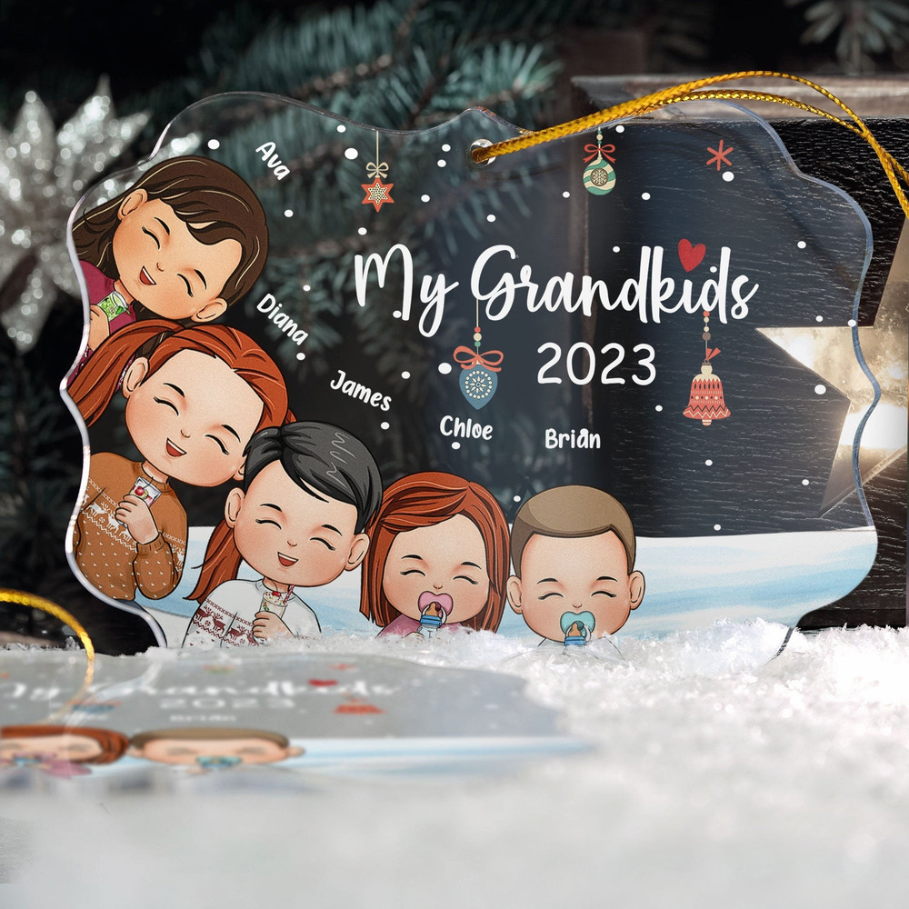 Christmas Gift For Grandma Grandpa - My Grandkids Personalized Round Acrylic Ornament, Custom Grandkids, Gift For Mom Dad, Christmas Decor - 6.jpg