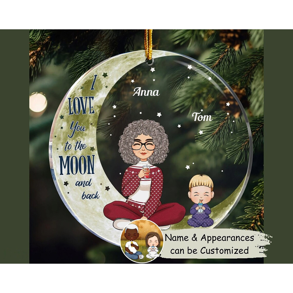 Christmas Gift For Grandparent - I Love You To The Moon And Back Acrylic Ornament, Grandma Grandkid On The Moon Christmas Gift Ornament - 1.jpg