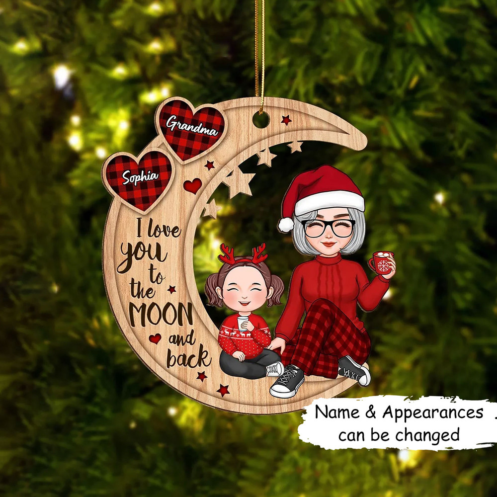 Christmas Gift For Grandparent - I Love You To The Moon And Back, Grandma Grandkid On The Moon Ornament, Christmas Gift Ornament - 1.jpg