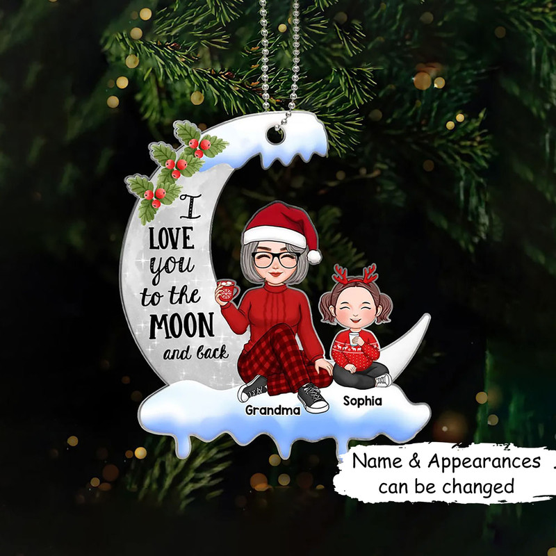 Christmas Gift For Grandparent - I Love You To The Moon And Back, Grandma Grandkid On The Moon Ornament, Christmas Gift Ornament - 1.jpg