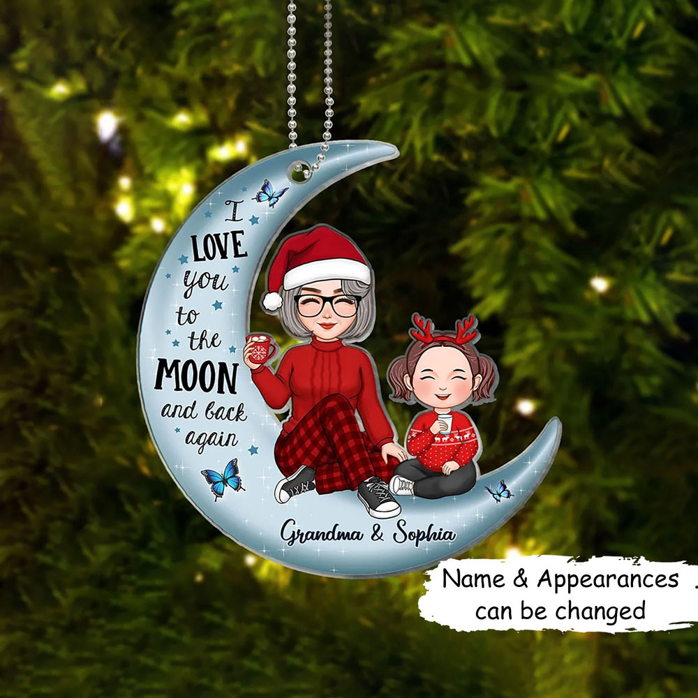 Christmas Gift For Grandparent - I Love You To The Moon And Back, Grandma Grandkid On The Moon Ornament, Christmas Gift Ornament - 1.jpg