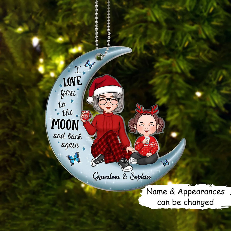 Christmas Gift For Grandparent - I Love You To The Moon And Back, Grandma Grandkid On The Moon Ornament, Christmas Gift Ornament - 1.jpg