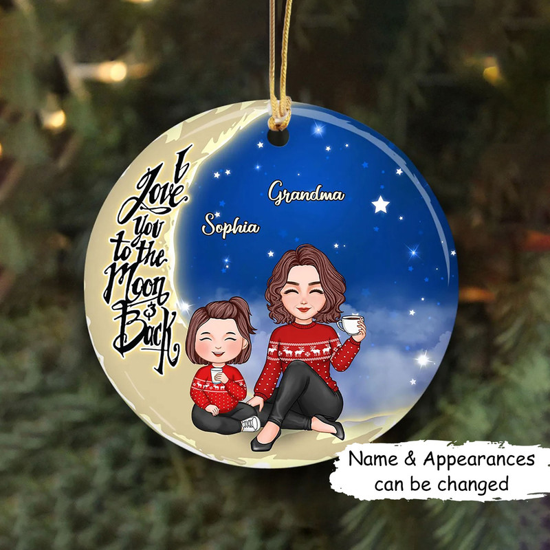 Christmas Gift For Grandparent - I Love You To The Moon And Back, Grandma Grandkid On The Moon Ornament, Christmas Gift Ornament - 1.jpg