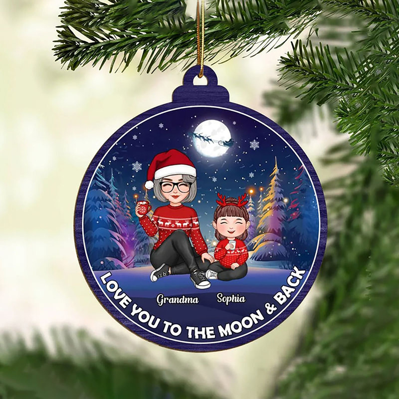 Christmas Gift For Grandparent - I Love You To The Moon And Back, Grandma Grandkid On The Moon Ornament, Christmas Gift Ornament - 1.jpg