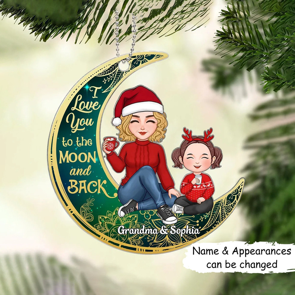 Christmas Gift For Grandparent - I Love You To The Moon And Back, Grandma Grandkid On The Moon Ornament, Christmas Gift Ornament - 1.jpg