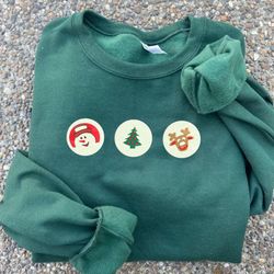 Embroidered Christmas Sugar Cookie Sweatshirt, Santa and Reindeer Crewneck Sweatshirt, Santa Embroidered Christmas Crewn
