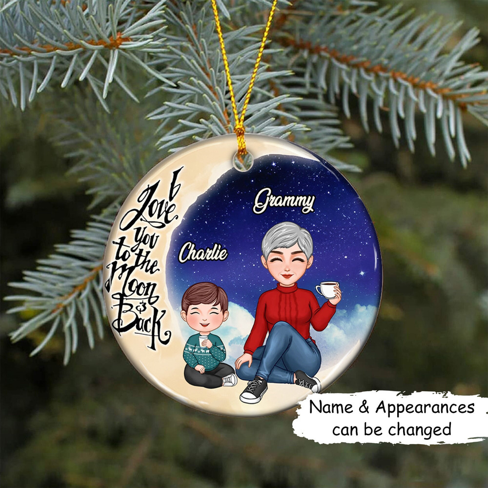 Christmas Gift For Grandparent - I Love You To The Moon And Back, Grandma Grandkid On The Moon Ornament, Christmas Gift Ornament - 1.jpg