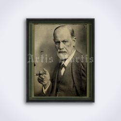 Sigmund Freud with cigar antique photo portrait psychology printable art print poster Digital Download
