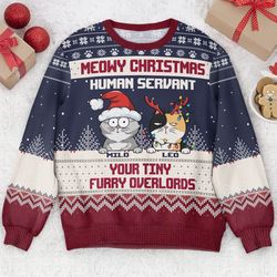 meowy catmas ugly christmas pattern, personalized cat ugly sweatshirt, funny christmas cat shirt