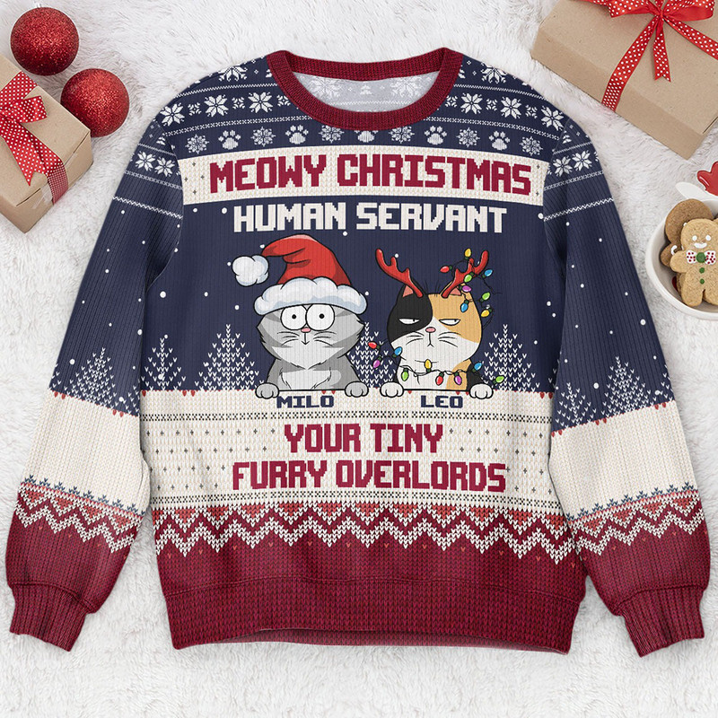 Meowy Catmas Ugly Christmas Pattern, Personalized Cat Ugly Sweatshirt, Funny Christmas Cat Shirt, Cat Christmas Sweatshirt, Cat Lover Shirt - 1.jpg