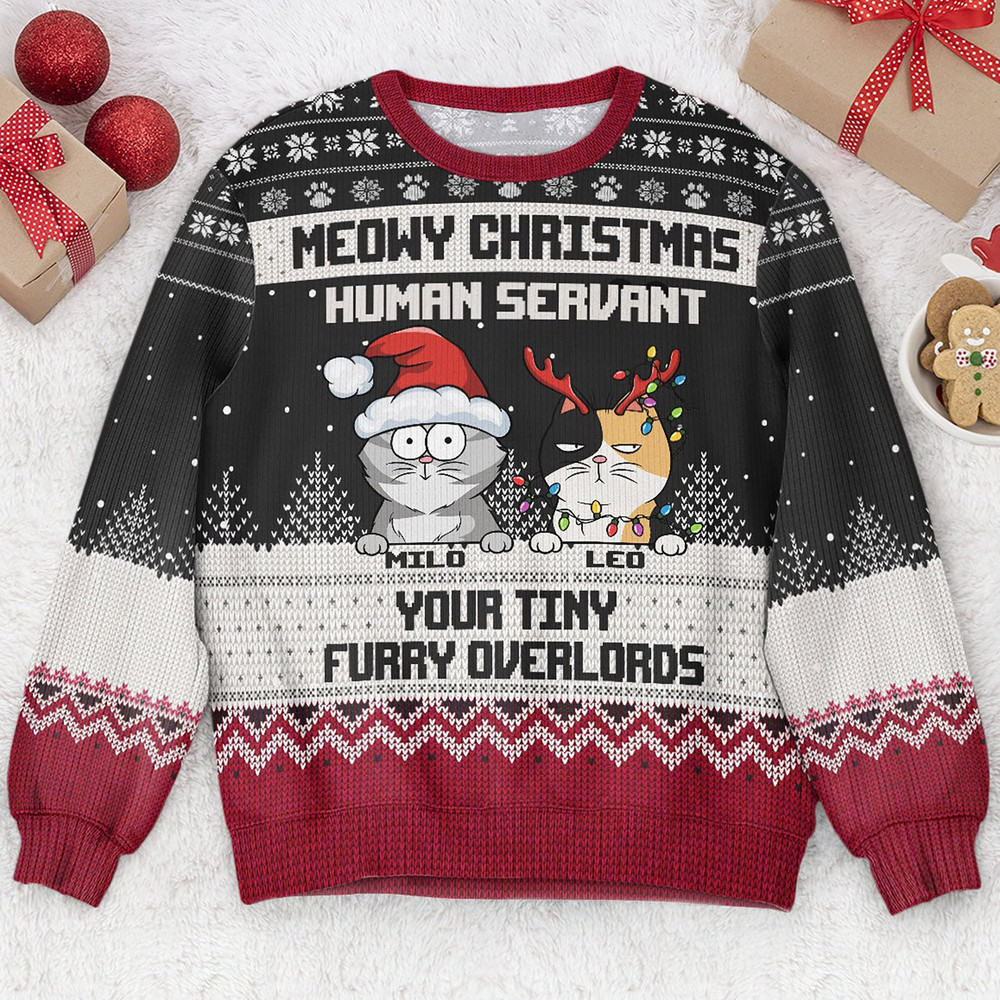 Meowy Catmas Ugly Christmas Pattern, Personalized Cat Ugly Sweatshirt, Funny Christmas Cat Shirt, Cat Christmas Sweatshirt, Cat Lover Shirt - 4.jpg