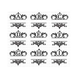 split fancy monogram alphabet svg, png, split monogram frame alphabet, cut file for cricut, silhouette, 26 individual svg png dxf cut files