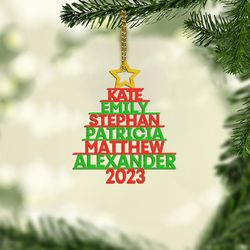 personalized family name christmas ornament, christmas tree ornament with family names, christmas tree name
