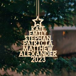 personalized family name christmas ornament, christmas tree ornament with family names, christmas tree name