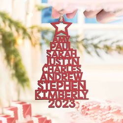 personalized family name christmas ornament, christmas tree ornament with family names, christmas tree name