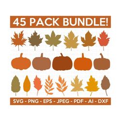 pumpkin and fall leaves svg bundle, fall cliparts svg bundle, maple leaf svg, autumn svg, fall leaf svg,autumn bundle svg,cricut,silhouette