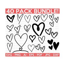 doodle heart svg bundle, heart svg bundle, sketch, hand-drawn heart svg, valentine heart svg, cut files cricut, silhouette