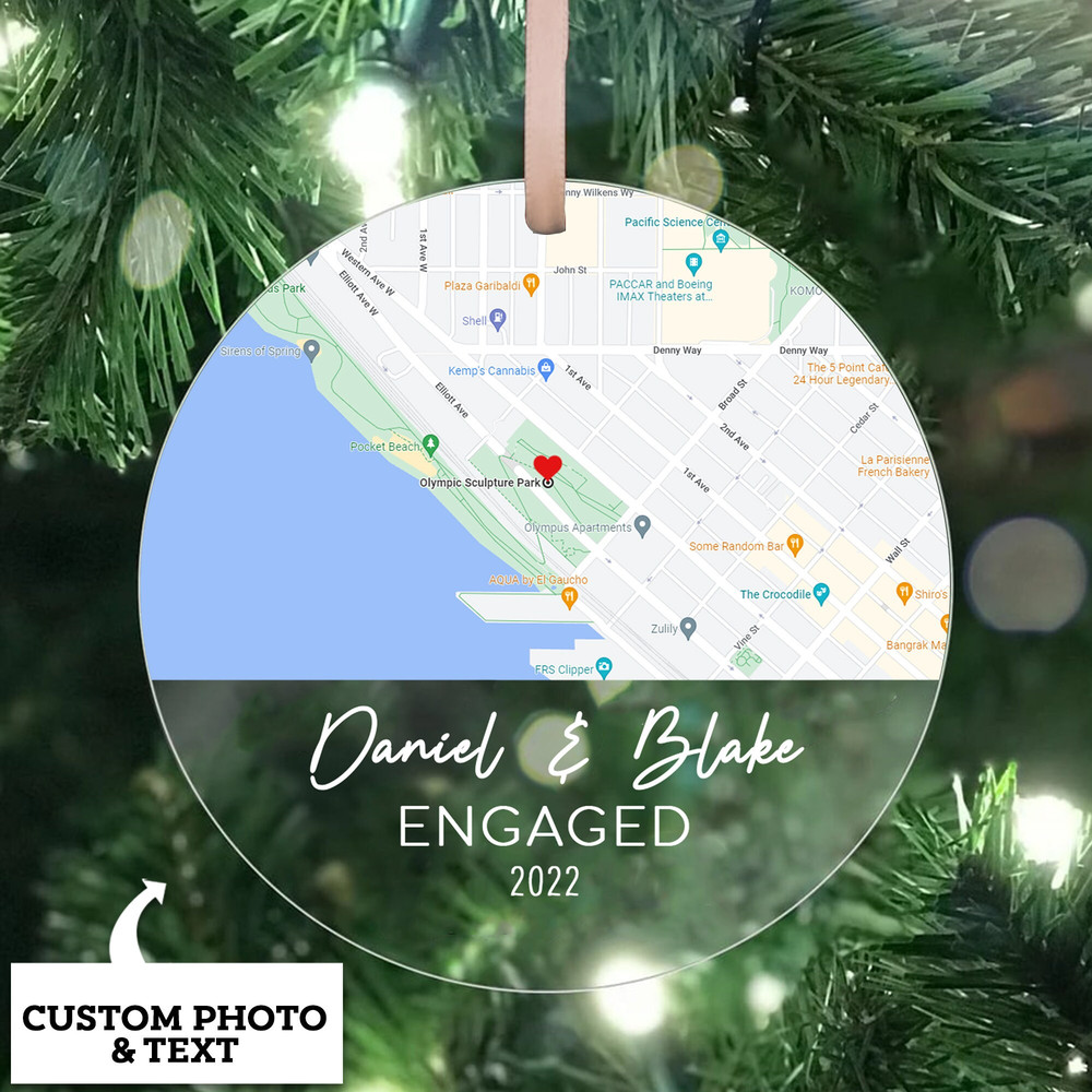 Acrylic Engaged Ornament, Engagement Ornament, Map Ornament, Personalized Engagement Gift, Engaged Christmas Ornament, Engagement Map Print - 1.jpg