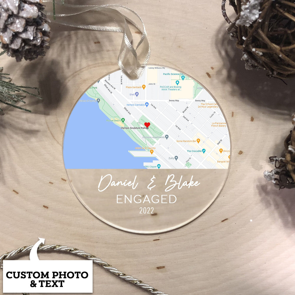 Acrylic Engaged Ornament, Engagement Ornament, Map Ornament, Personalized Engagement Gift, Engaged Christmas Ornament, Engagement Map Print - 2.jpg