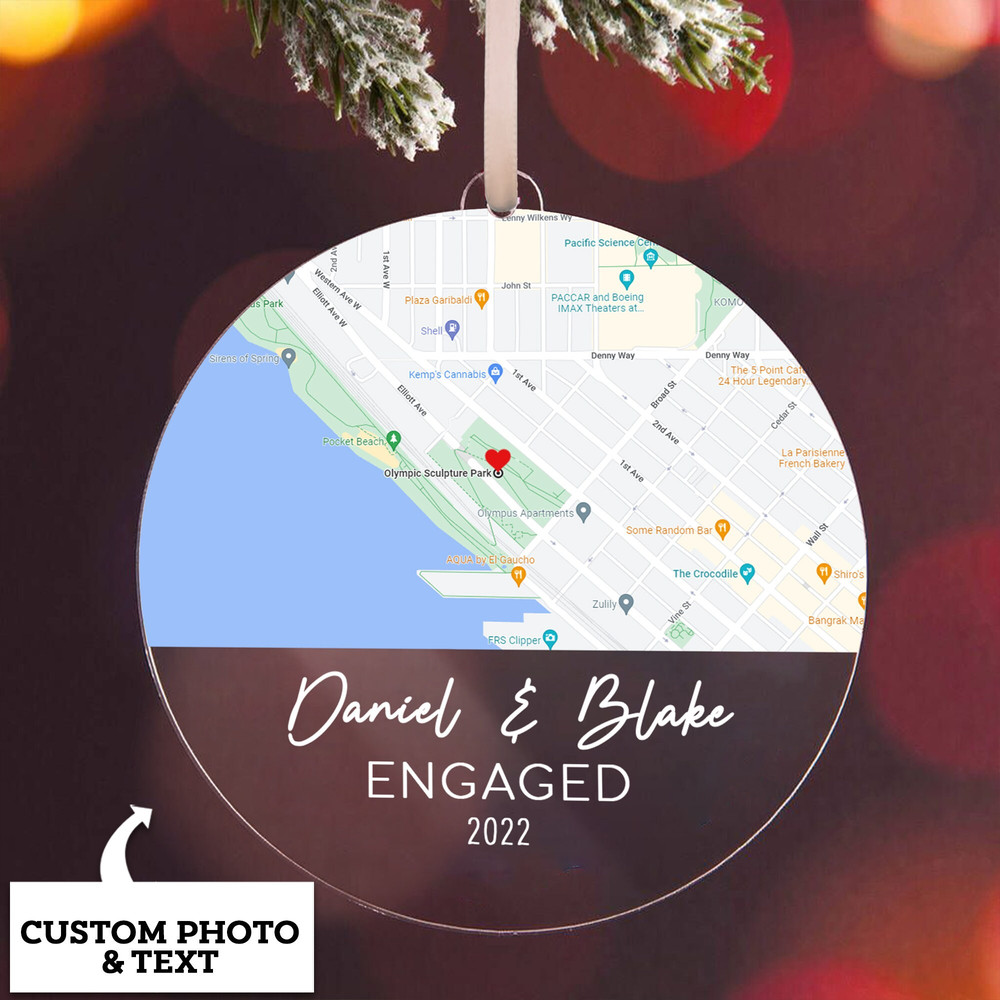 Acrylic Engaged Ornament, Engagement Ornament, Map Ornament, Personalized Engagement Gift, Engaged Christmas Ornament, Engagement Map Print - 4.jpg