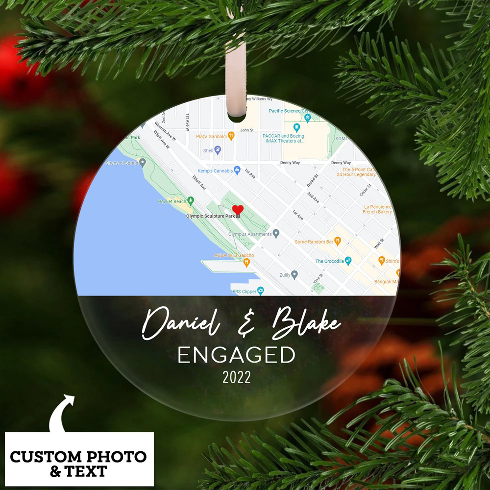 Acrylic Engaged Ornament, Engagement Ornament, Map Ornament, Personalized Engagement Gift, Engaged Christmas Ornament, Engagement Map Print - 5.jpg