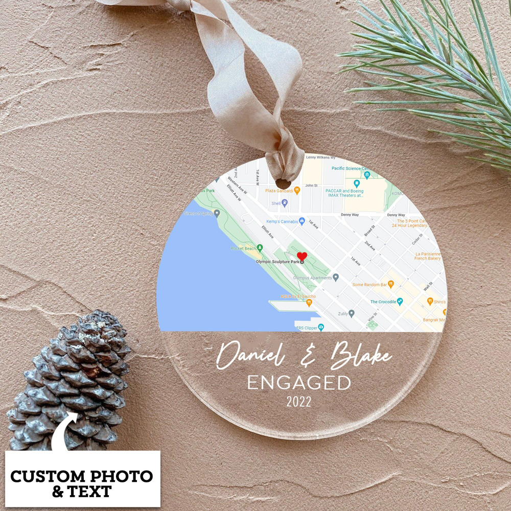 Acrylic Engaged Ornament, Engagement Ornament, Map Ornament, Personalized Engagement Gift, Engaged Christmas Ornament, Engagement Map Print - 6.jpg