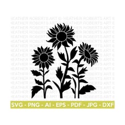 sunflowers silhouette svg, sunflower svg, floral svg, flowers silhouette, flowers svg, flowers clipart, cricut cut file, silhouette