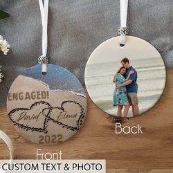 Beach Engaged Ornament, Engagement Ornament Gift, Engagement Photo Ornament