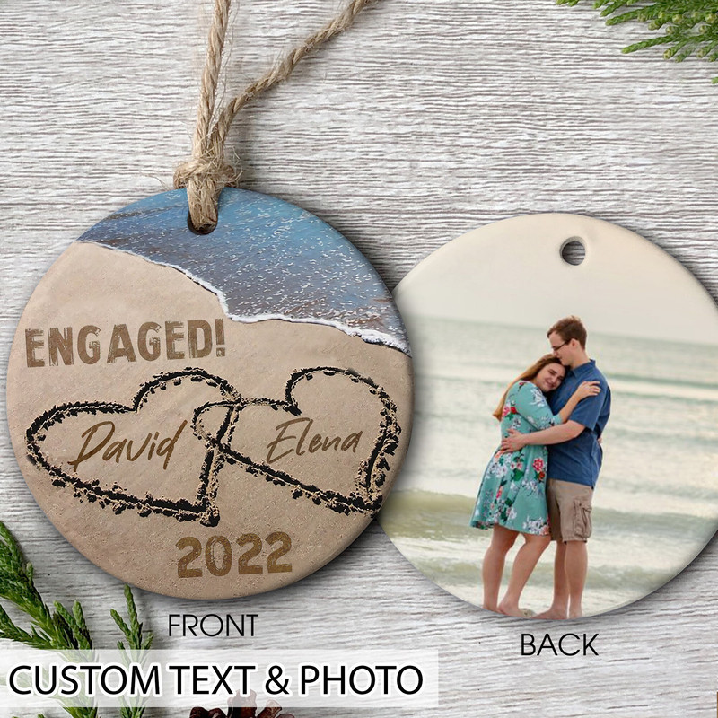 Beach Engaged Ornament, Engagement Ornament Gift, Engagement Photo Ornament, Personalized Engagement Gift, Engagement Christmas Gift - 2.jpg