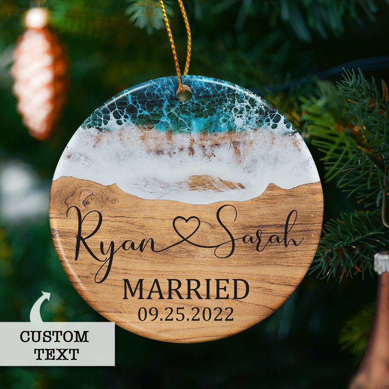 Beach Married Ornament, First Christmas Married Ornament, Mr and Mrs Christmas Ornament, Personalized Wedding Gift, Newlywed Christmas Gift - 6.jpg