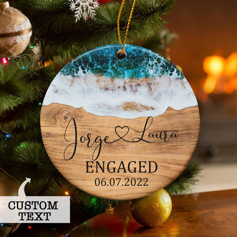Beach Engaged Ornament, Engagement Ornament Gift,Personalized Engagement Gift For Couple, Custom Engagement Keepsake, Engagement Party Gift - 1.jpg
